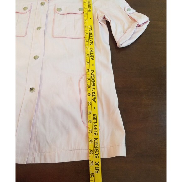 Tori Burch Cotton Twill Womens Pink Safari Button Front Short Sleeve Size 2 - Picture 6 of 7